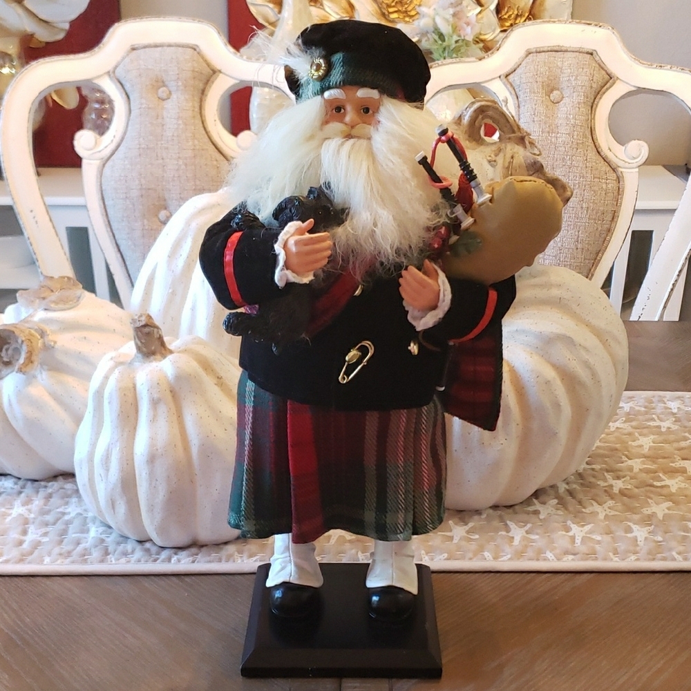 Holiday Santa Figurine in Black and Red Plaid Outfit